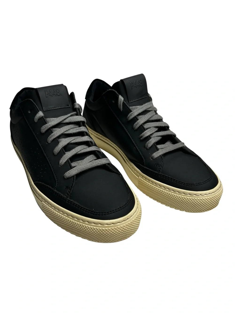 P448 John Project Sustainability Black Leather Low Top Sneakers Womens EU 39 US
